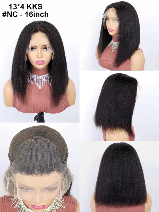 Virgin Italian Human Hair Natural Yaki Bob Lace Wig In Dubai - Natural Hair and Wigs