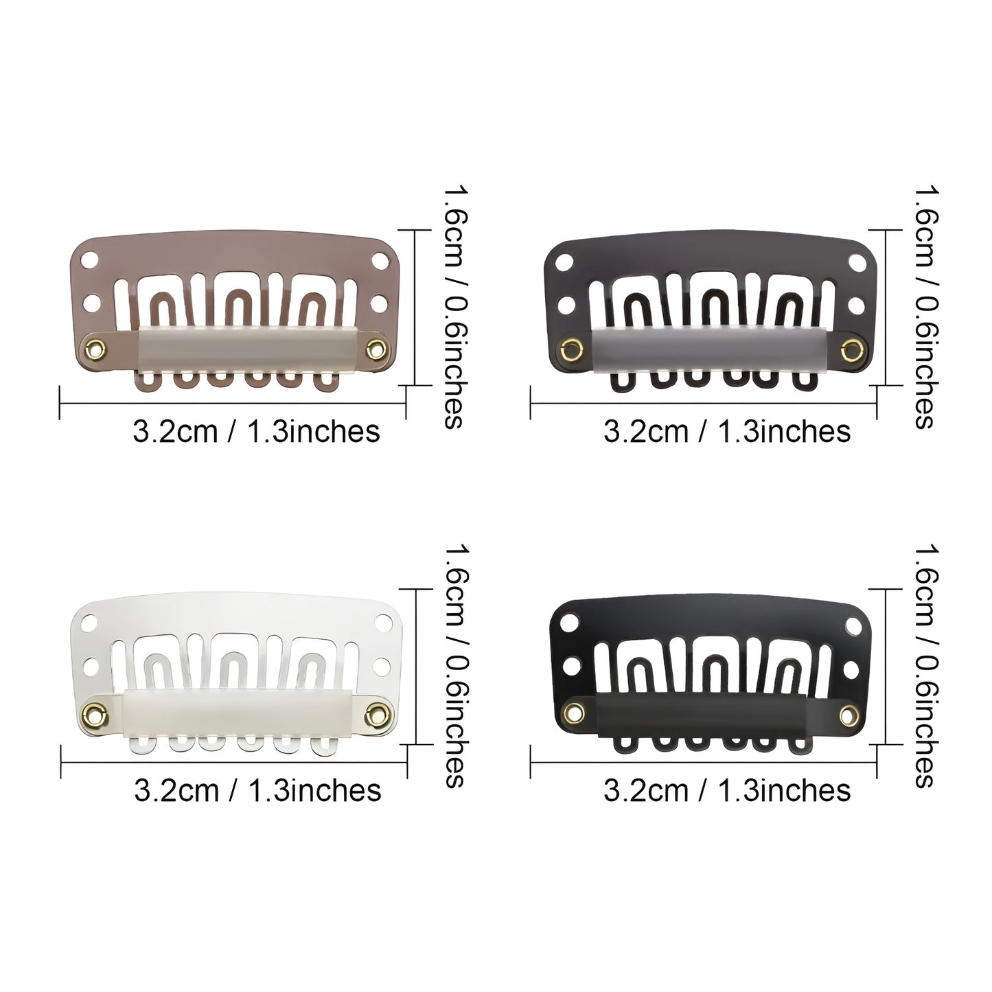 Snap Clips for Hair Extensions Spinning 20 Pieces U-Shape Metallic Wig Clips with Silicone Rubber - Natural Hair and Wigs