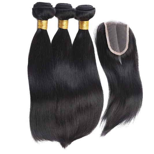Low Cost Bundles Human Hair Weave with Closure Brazilian Hair - Natural Hair and Wigs