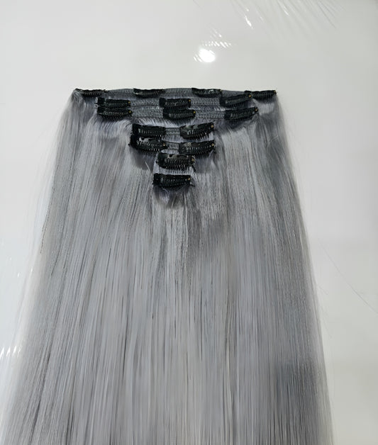 Silver Grey Clip In Hair Extensions Gray Clip In Hair Extensions - Natural Hair and Wigs