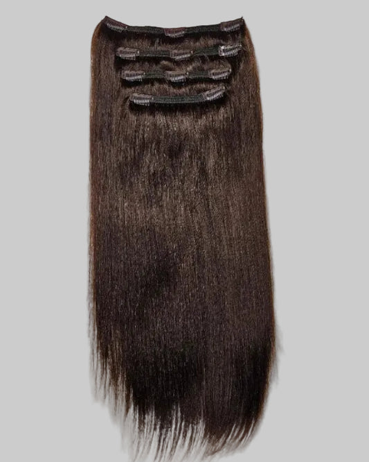 Clip In Extensions Dark Brown Peruvian Human Hair Clip In Set In Dubai - Natural Hair and Wigs