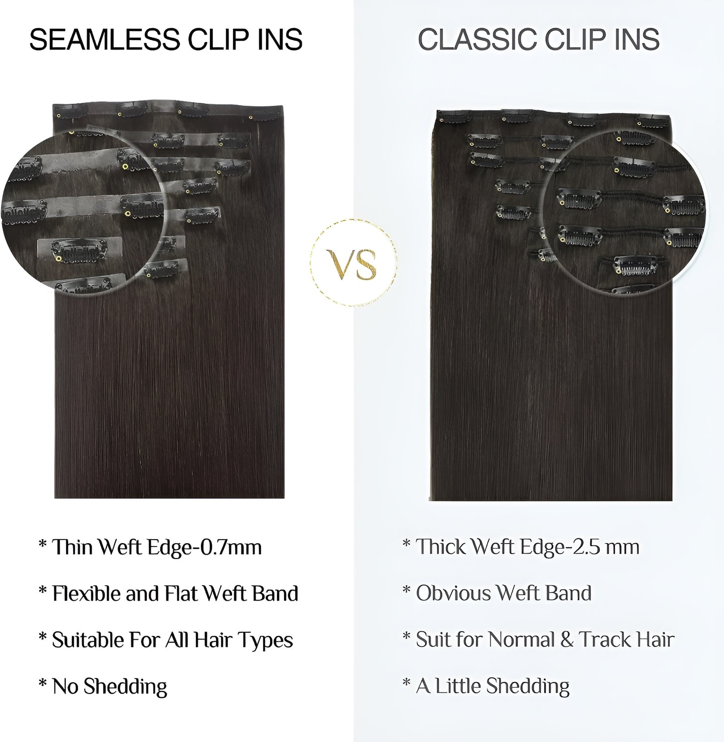 Seamless Human Hair Clips On Extensions