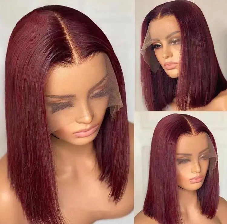 Virgin Peruvian Human Hair Burgundy Bob Lace Wig In Dubai - Natural Hair and Wigs