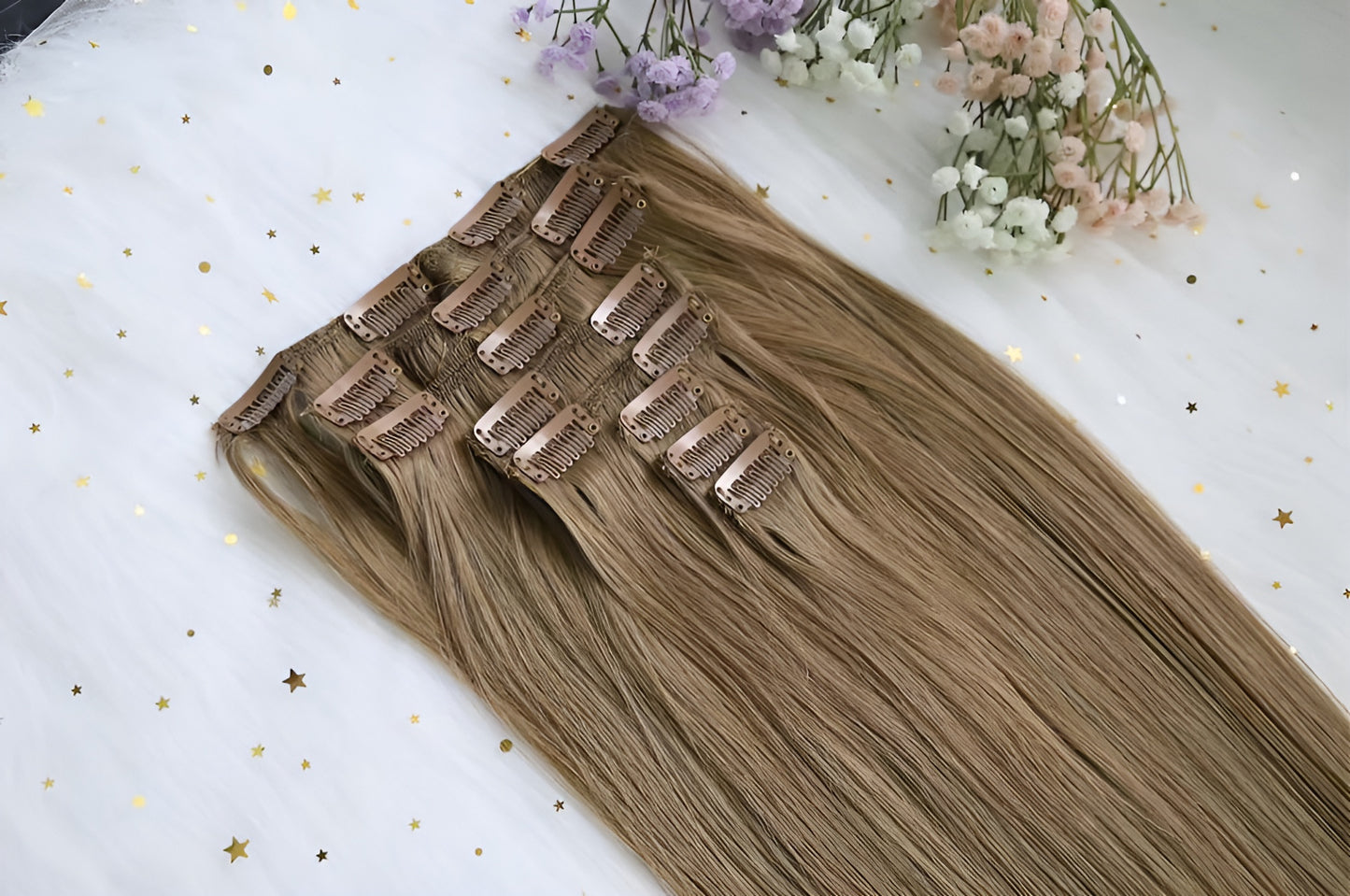 ash brown clip in extensions set human hair, ash brown clip in extension