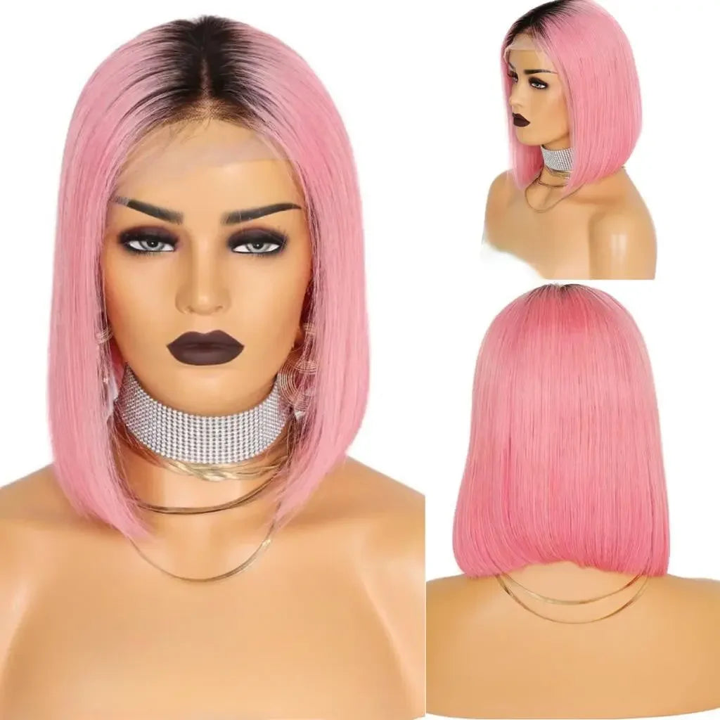 Virgin Peruvian Human Hair 1b/ Pink Bob Lace WIG In UAE - Natural Hair and Wigs