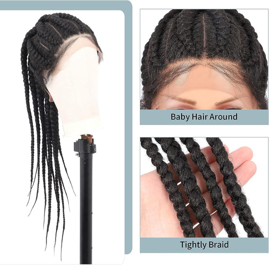 Box Braided Wig With Baby Hair Natural Full Lace Part for Women - Natural Hair and Wigs