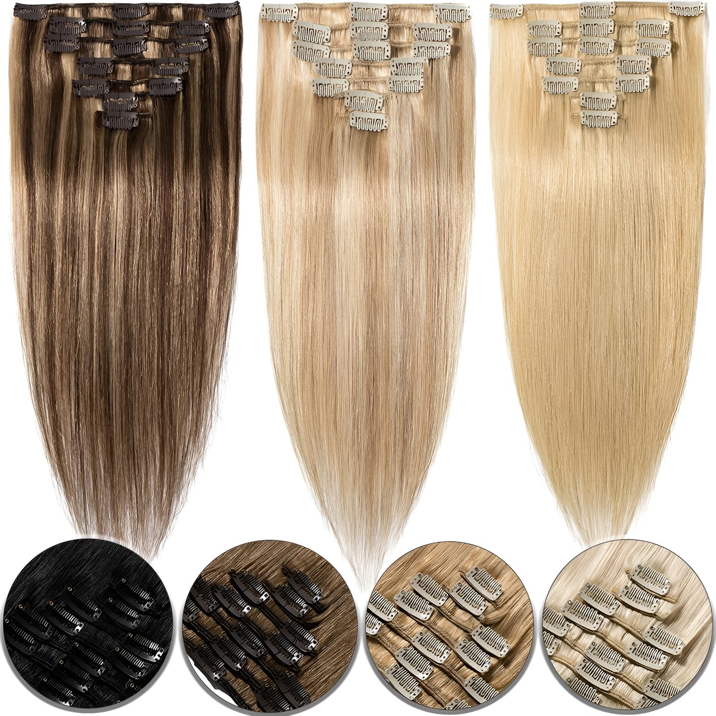 human hair clip in extensions light brown