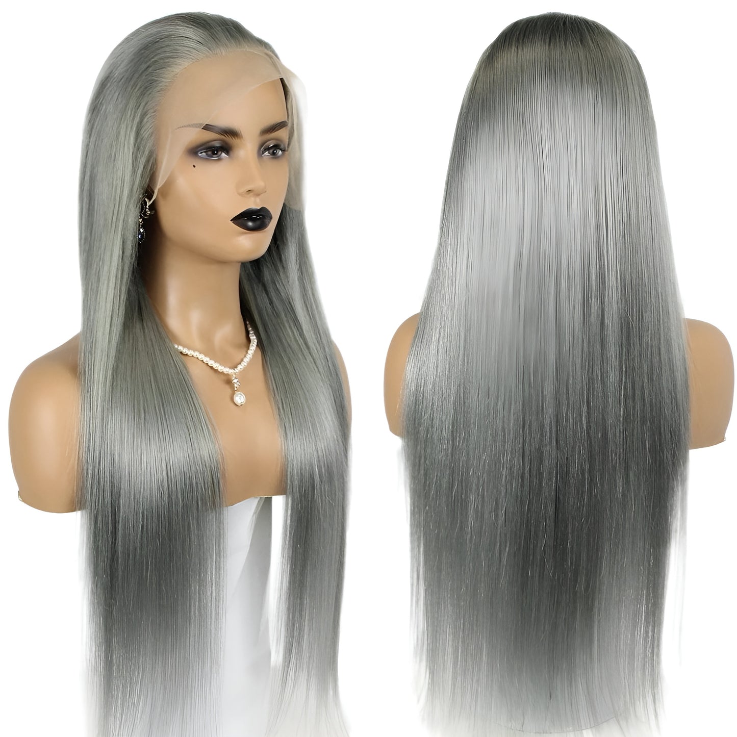 Grey Lace Font Wig For Women Human Hair Gray Lace Front Wig Italian - Natural Hair and Wigs