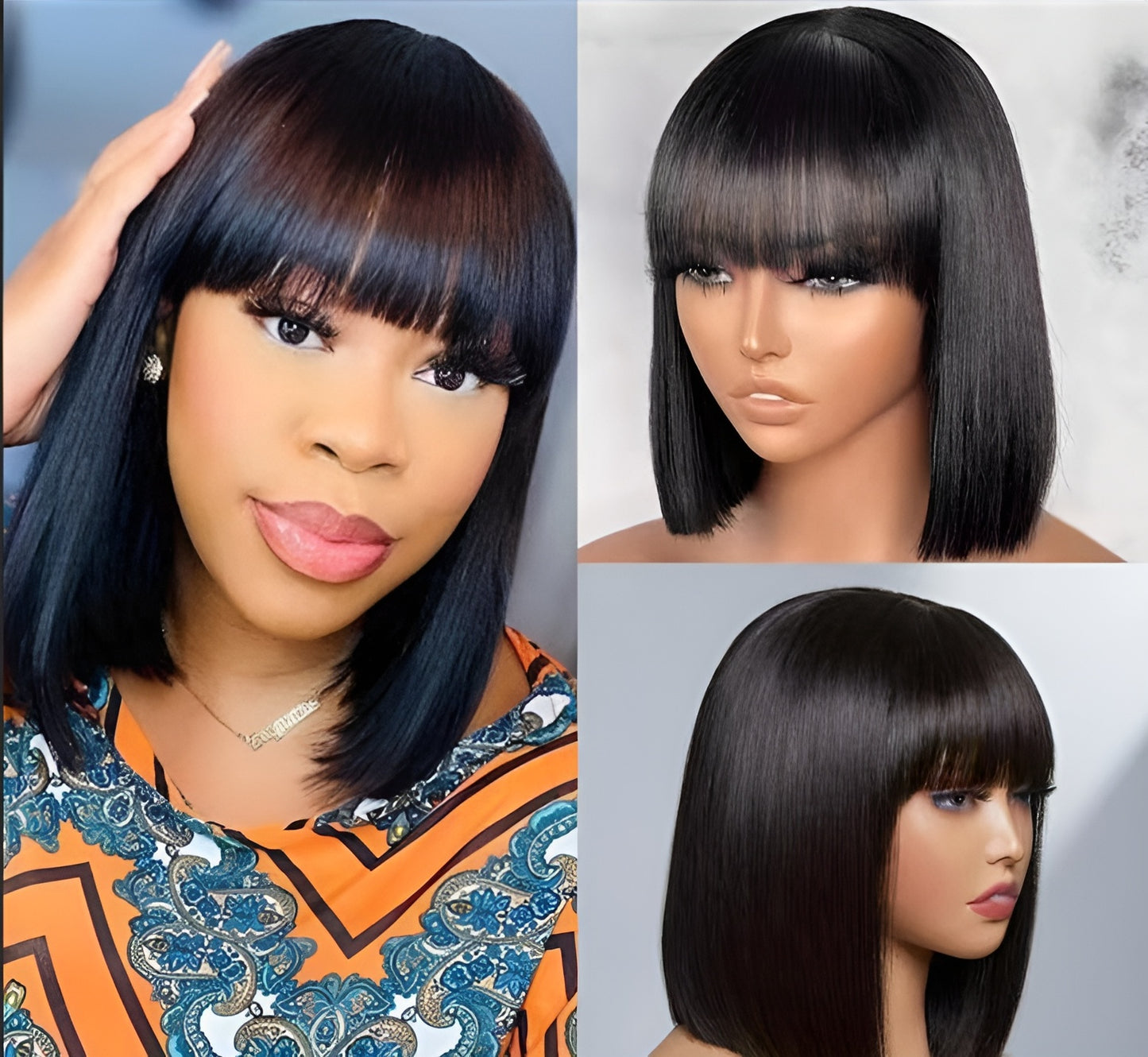 Cheap Wigs with Bang Short Bob Wig With Fringe Brazilian Human Hair - Natural Hair and Wigs