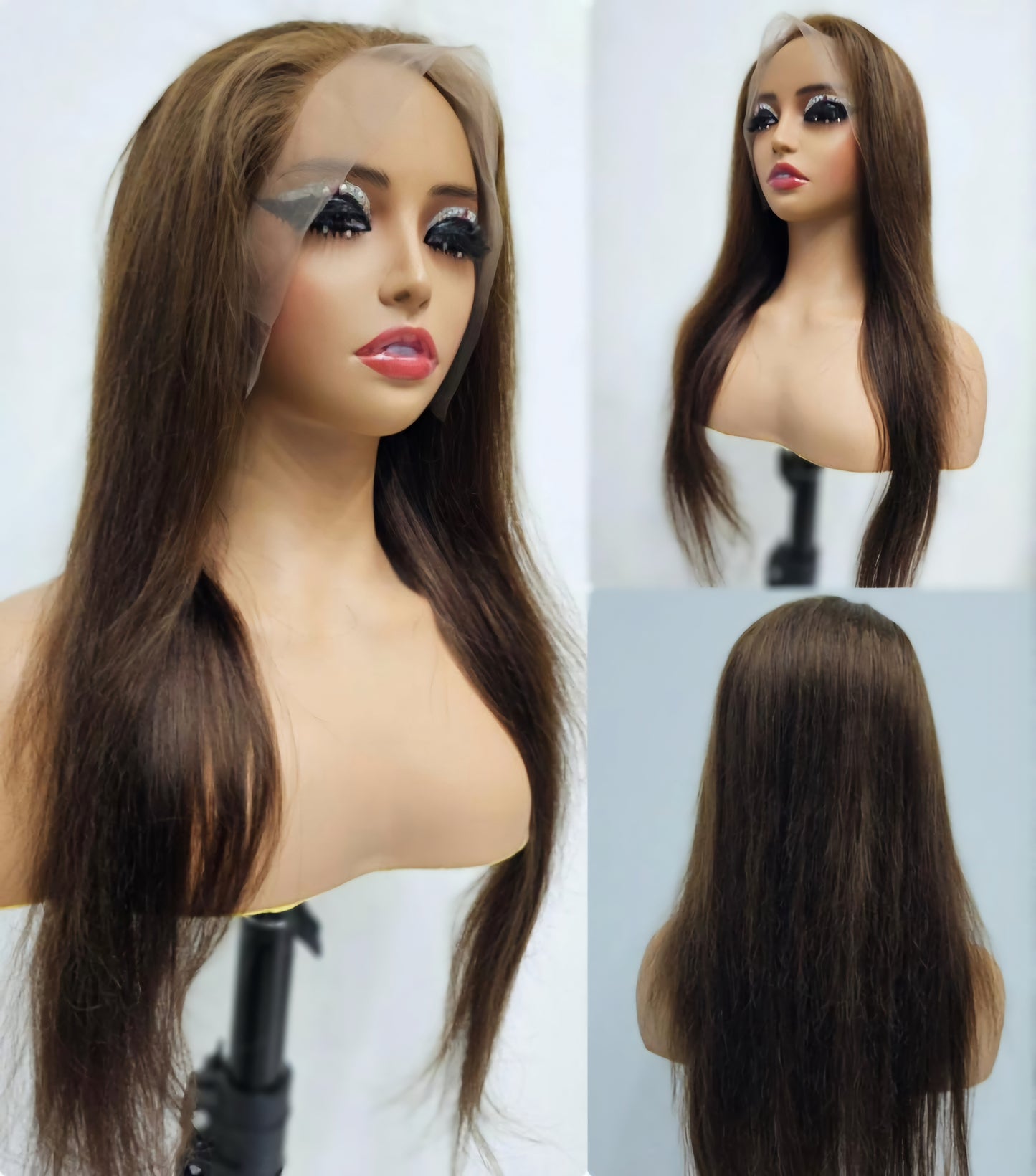 Human Hair Dark Brown Cheap Lace Wigs for Women In Dubai Indian Hair - Natural Hair and Wigs