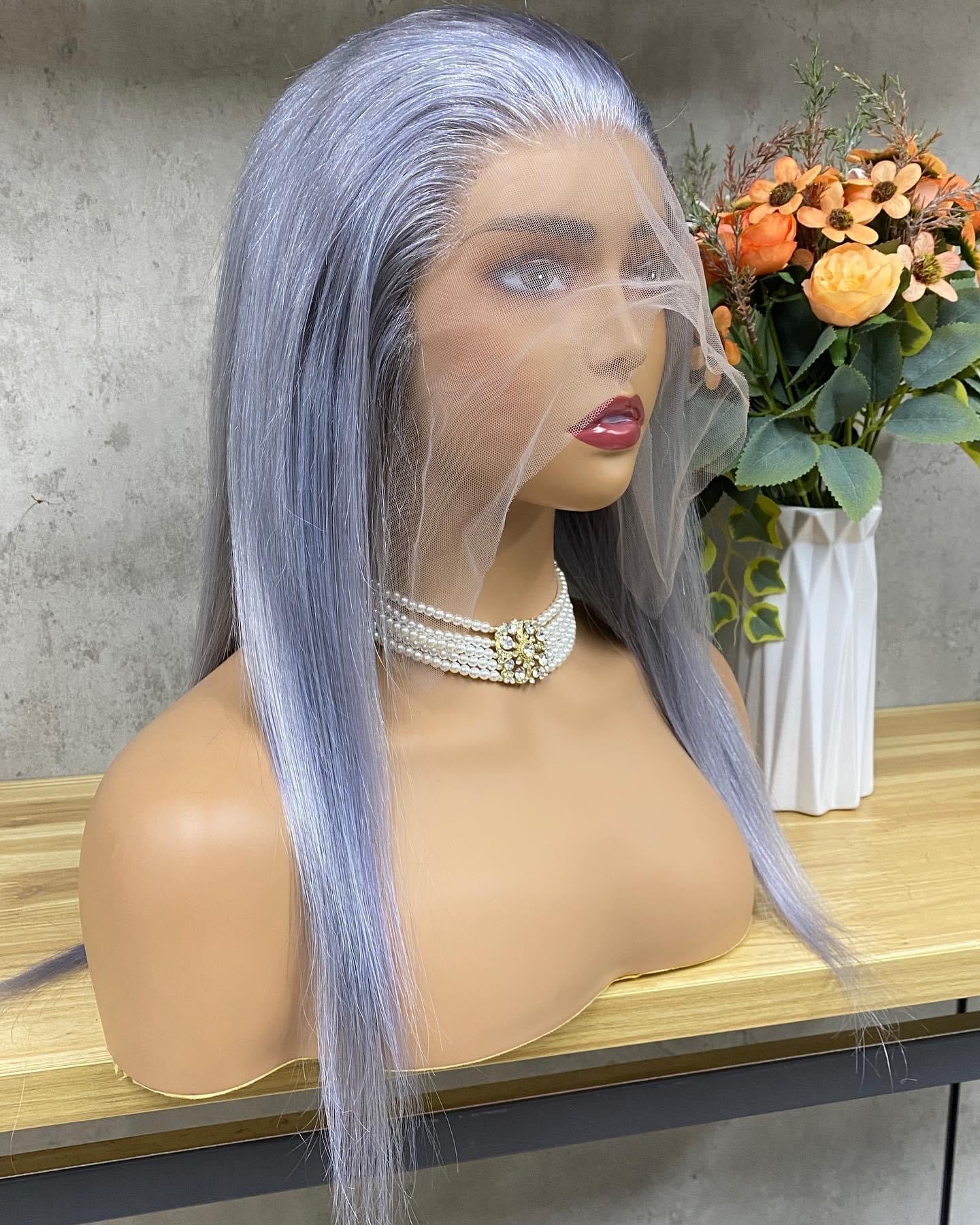 Silver Gray Human Hair Lace Front Wig Peruvian Human Hair Glueless Wigs - Natural Hair and Wigs