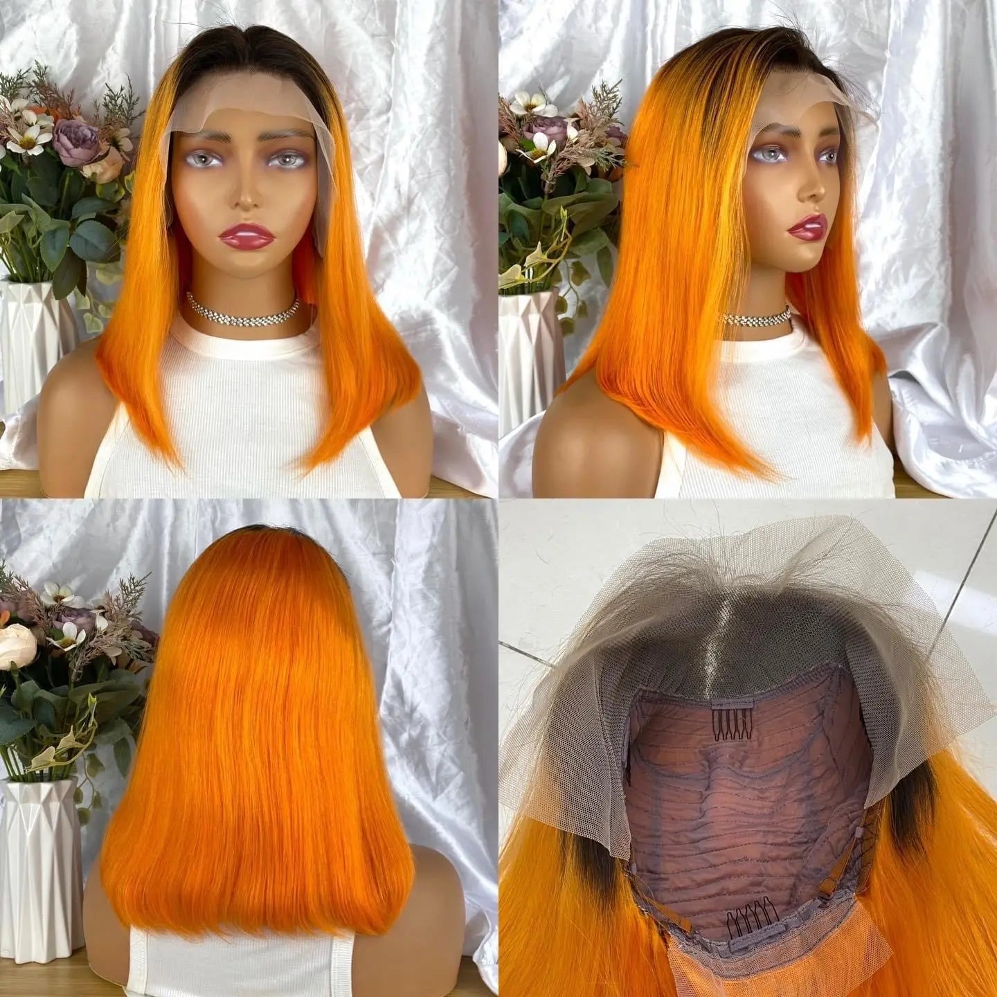 Virgin Italian Human Hair 1b Orange Bob Lace Wig In Dubai - Natural Hair and Wigs