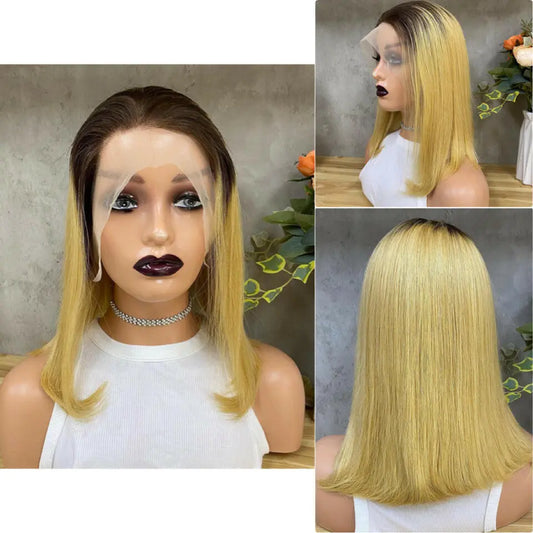 Human Hair Blonde Bob Wig with Dark Roots In Dubai Italian Hair - Natural Hair and Wigs