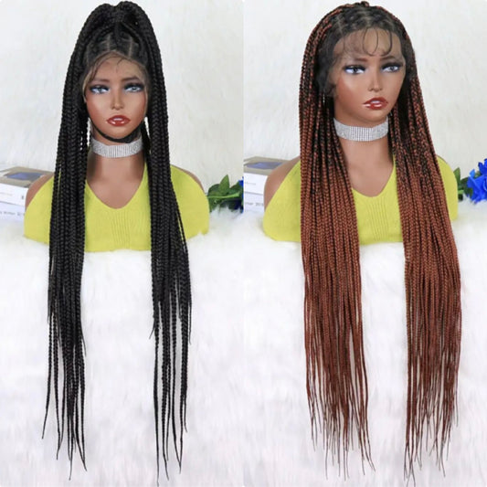 Braided Wig Box Braided Lace Wigs Fiber Full Lace Braided Wig - Natural Hair and Wigs