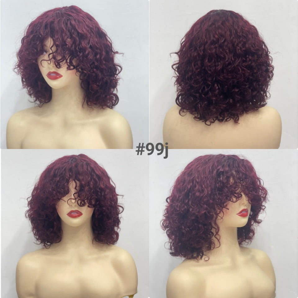 human hair curly bang wigs