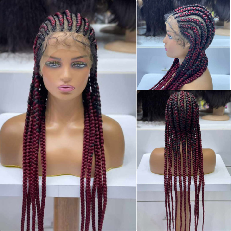 Braided Full Lace Front Wig Double Lace Box Braided Wigs Twisted - Natural Hair and Wigs