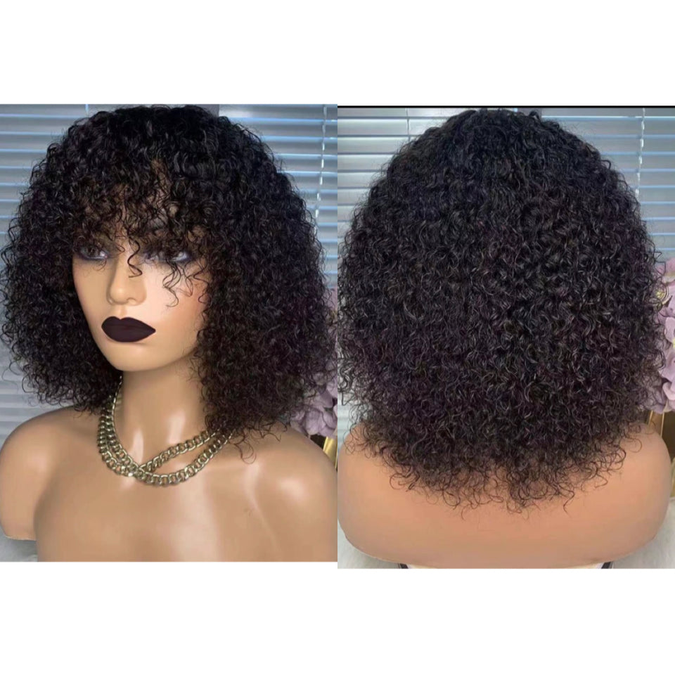 curly human hair bang wig