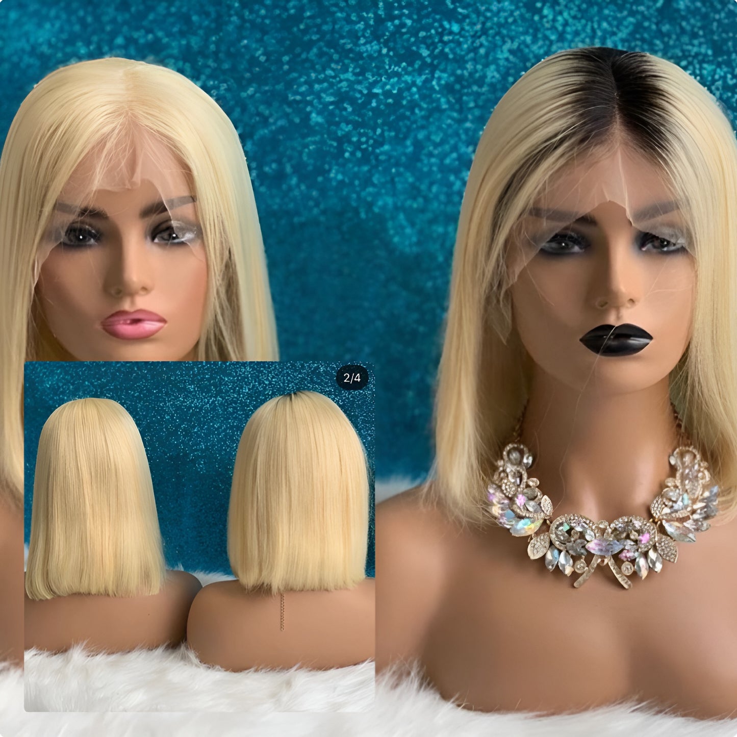 Blonde Bob Wig Human Hair Blonde Bob Wig With Black Roots Italian - Natural Hair and Wigs