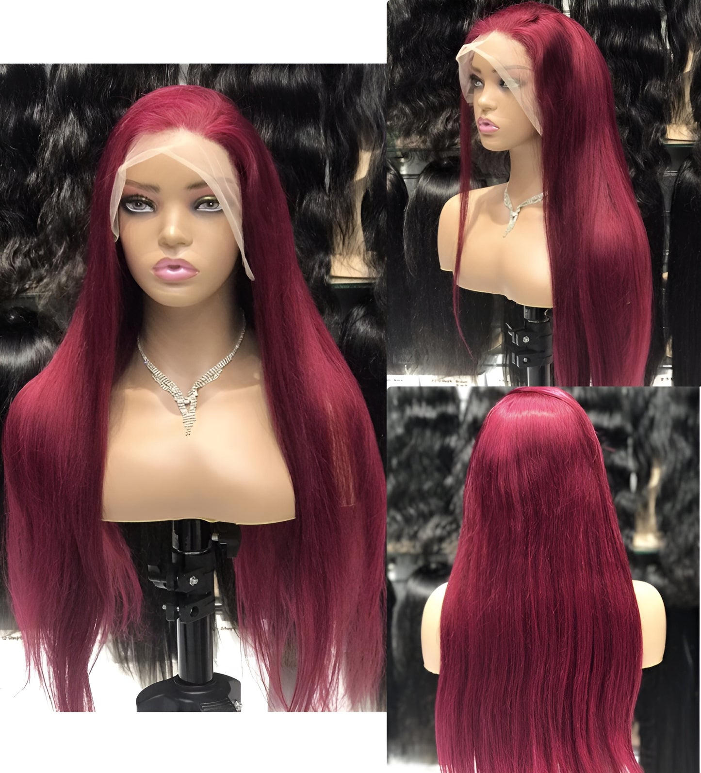 straight burgundy lace front wig