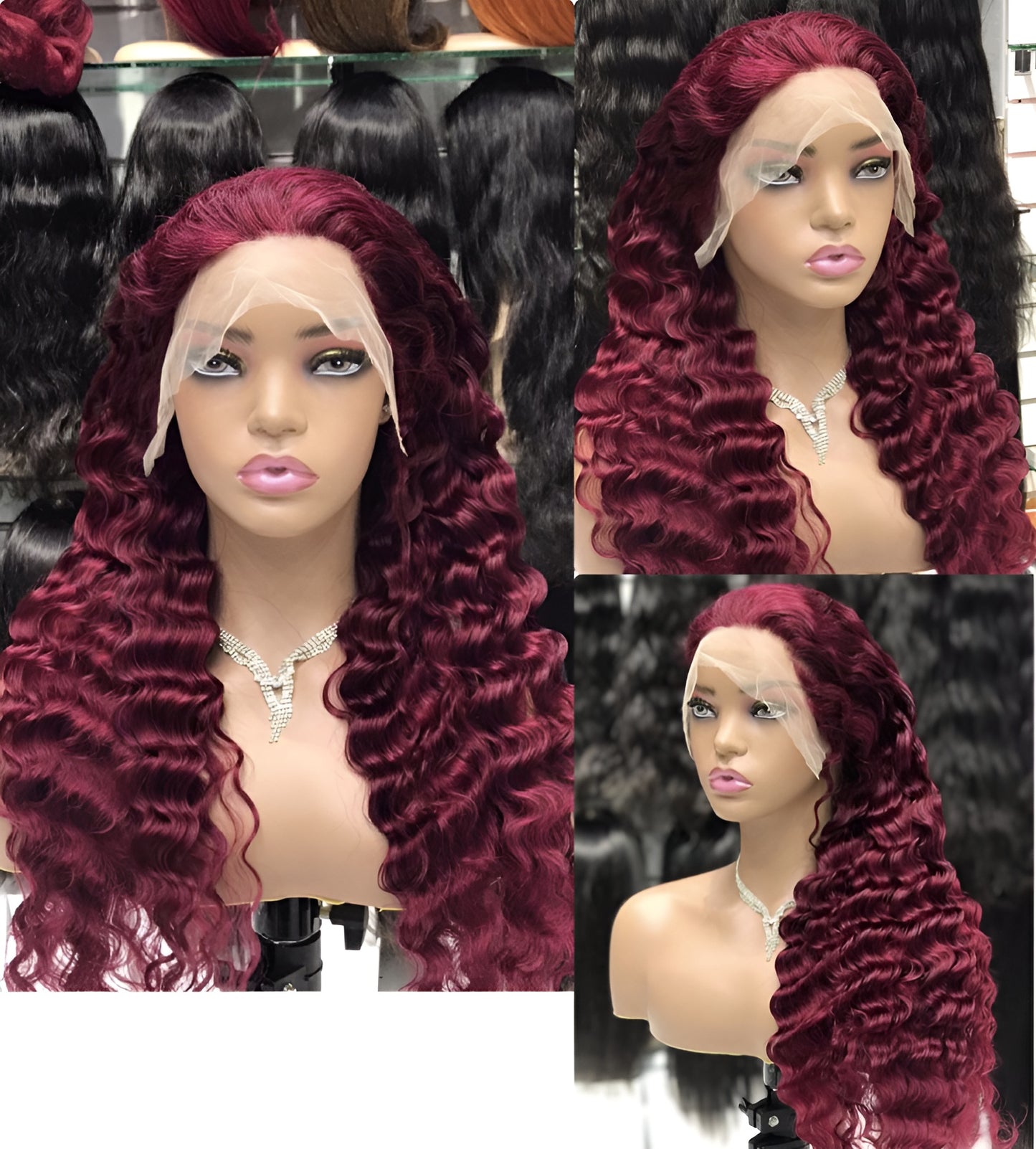 deep wave burgundy lace wig