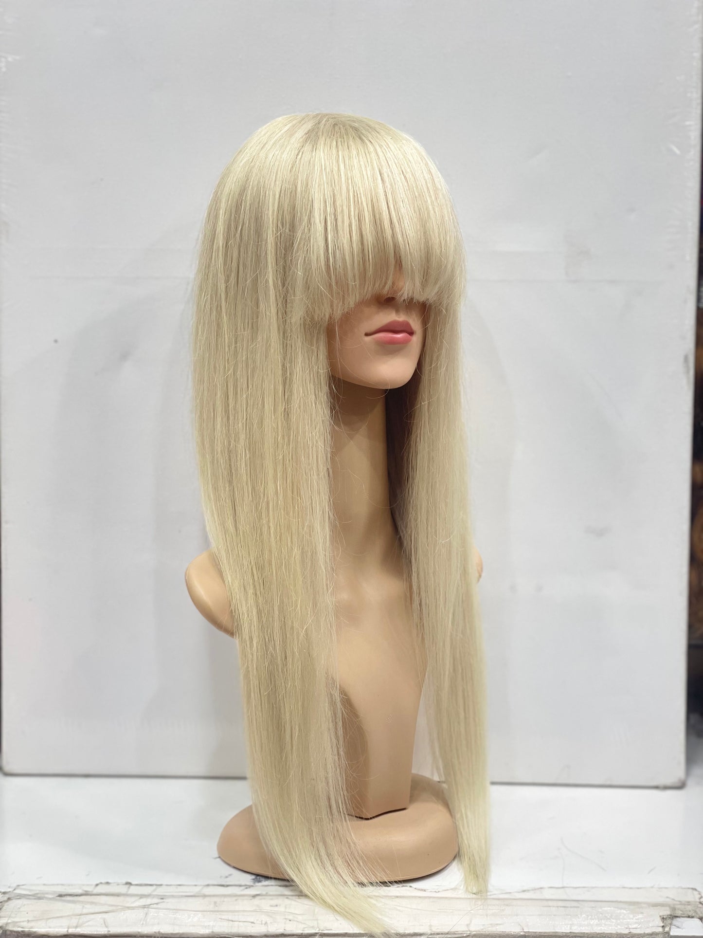 Human Hair Blonde Ash Gray Bang Wig Italian Blonde Fringe Wig - Natural Hair and Wigs