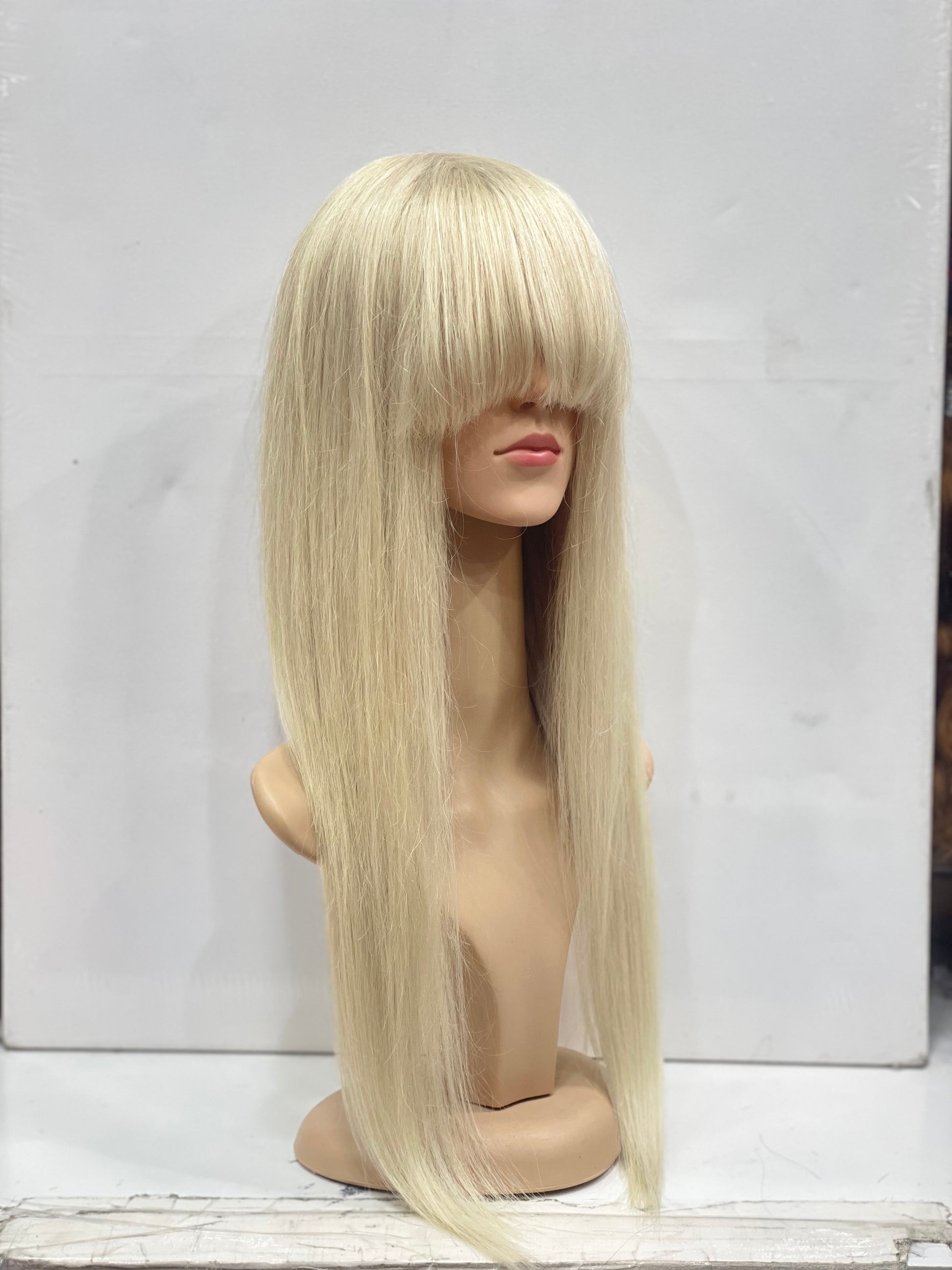 Human Hair Blonde Ash Gray Bang Wig Italian Blonde Fringe Wig - Natural Hair and Wigs