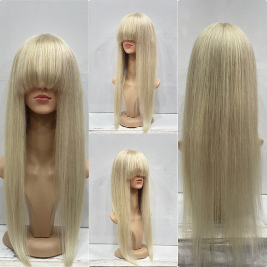 Human Hair Blonde Ash Gray Bang Wig Italian Blonde Fringe Wig - Natural Hair and Wigs