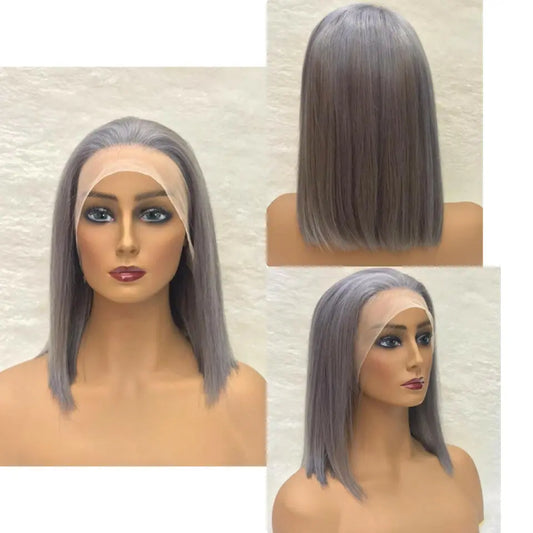 Human Hair Dark Gray Bob Lace Wig In Dubai Virgin Italian - Natural Hair and Wigs