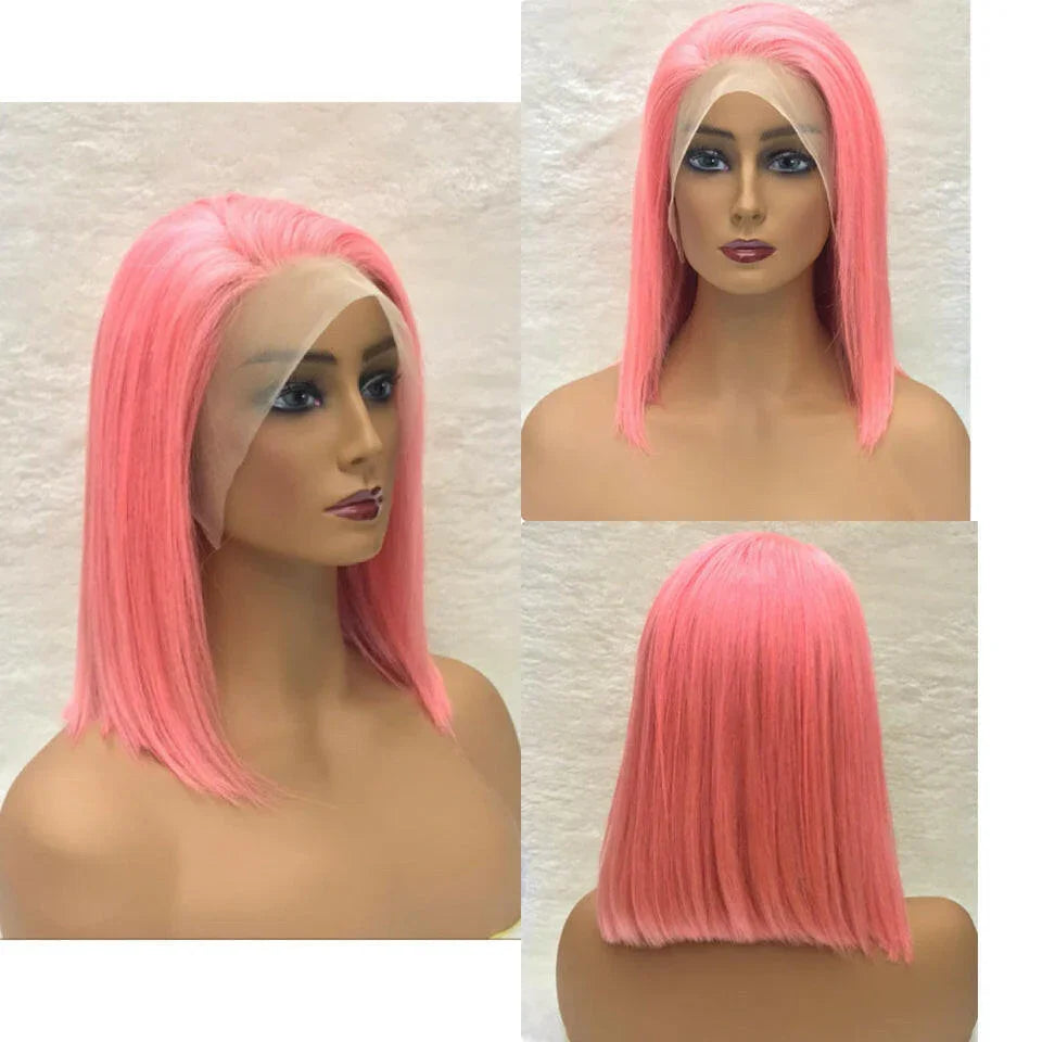 Virgin Peruvian Human Hair Light Pink Bob Lace Wig In Dubai - Natural Hair and Wigs