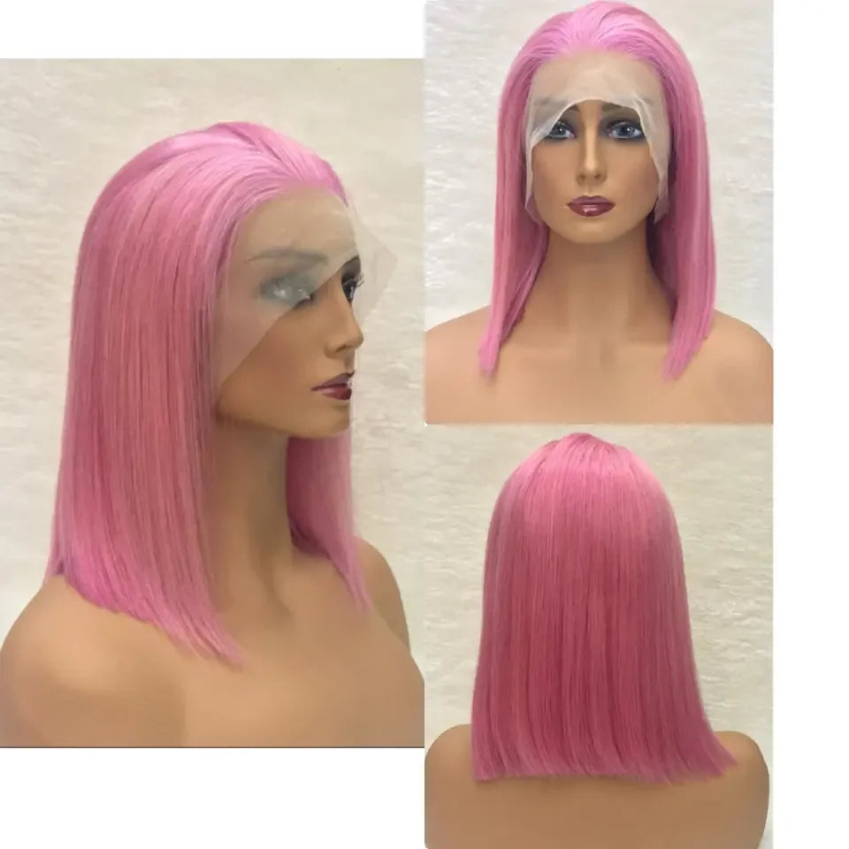 Virgin Italian Human Hair Dark Pink Bob Lace Wig In Dubai - Natural Hair and Wigs