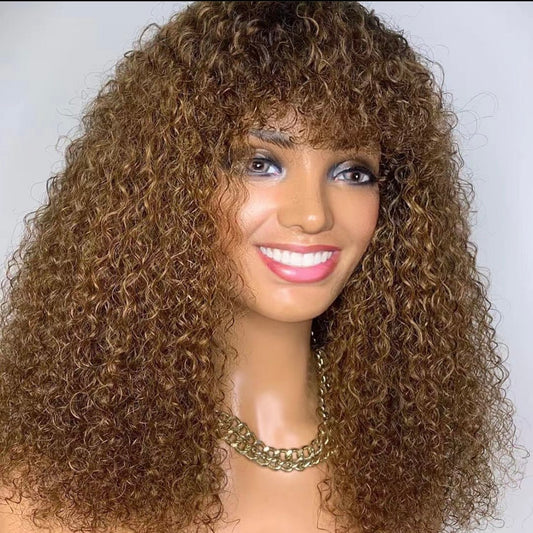 Human Hair Curly Fringe Wig Curly Wigs with Bangs In Dubai Peruvian - Natural Hair and Wigs