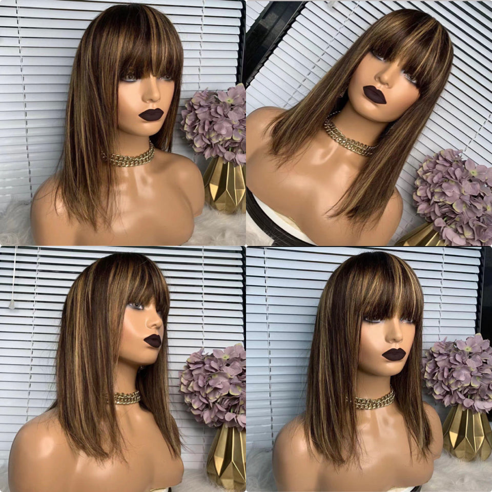 Human Hair Bob Wig With Bangs Bob Wig with Fringe In Dubai Italian - Natural Hair and Wigs
