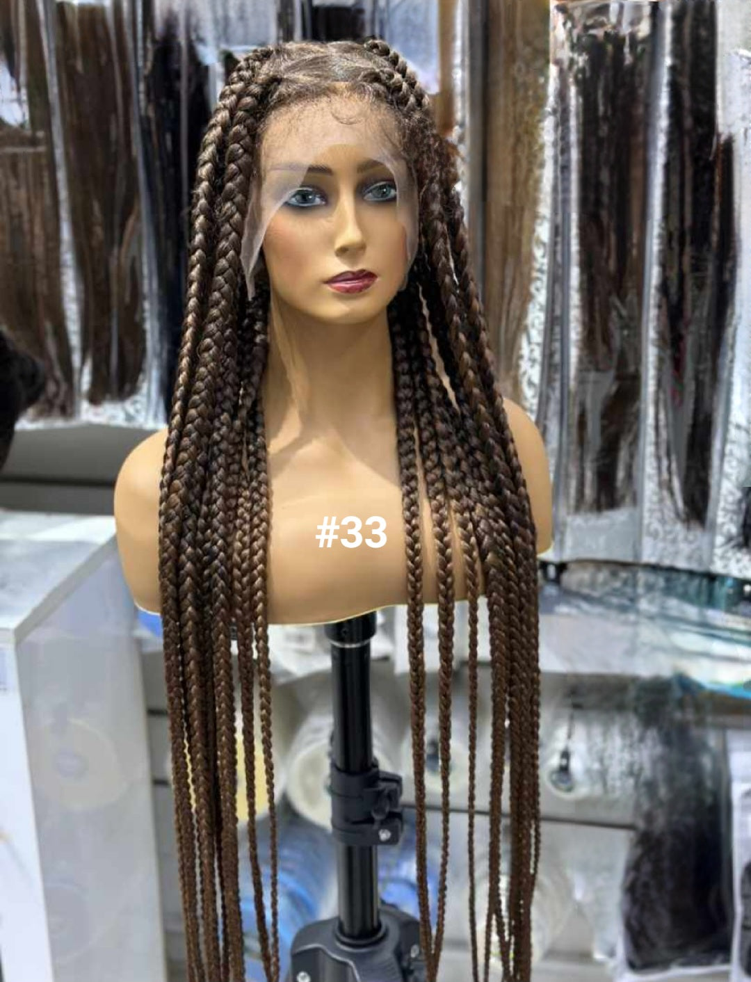 Long Box Braid Wig Heat Resistant Fiber Knotless Braided For Women - Natural Hair and Wigs