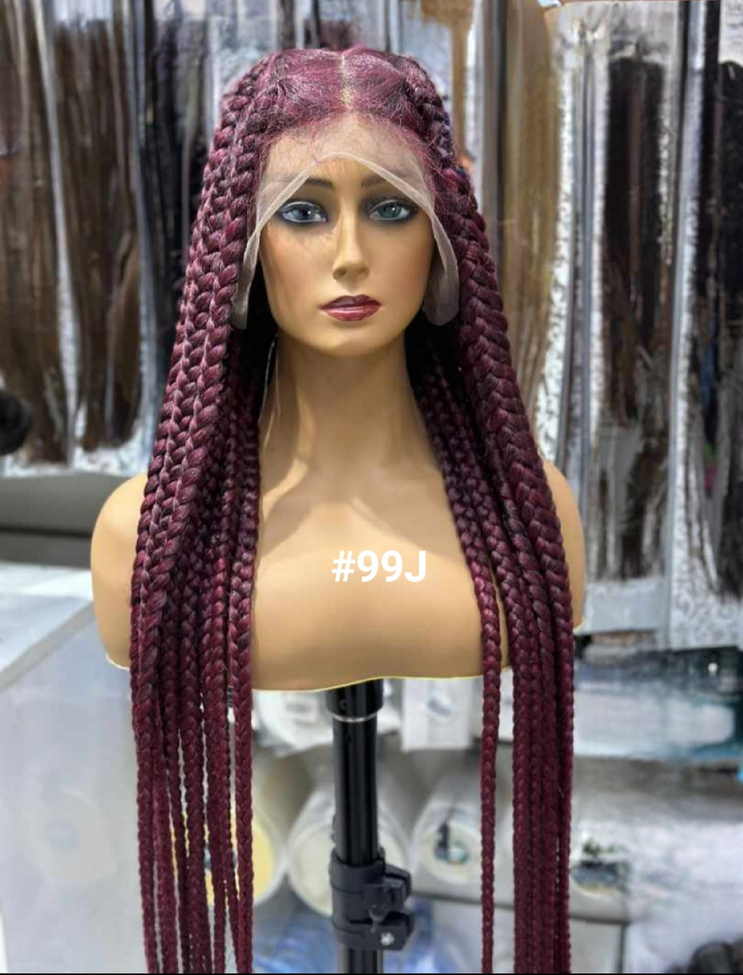 Long Box Braid Wig Heat Resistant Fiber Knotless Braided For Women - Natural Hair and Wigs