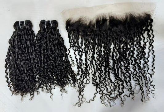 Pixie Curls Human Hair Bundles Weft with Frontal Vietnamese Hair Dubai - Natural Hair and Wigs