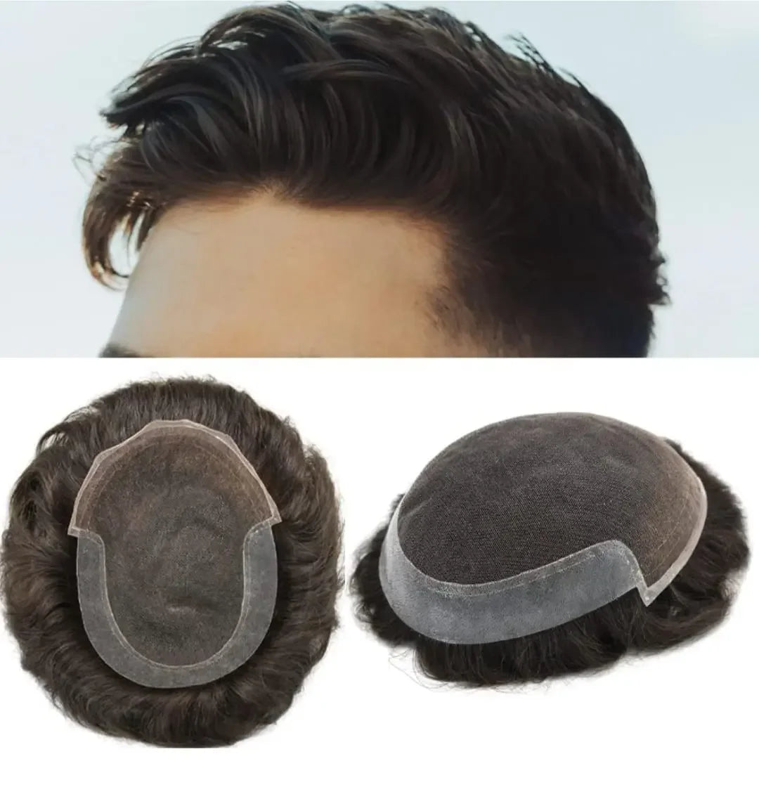 Mens Toupee French Lace Front Hairpieces System Bleached Knots for Men - Natural Hair and Wigs