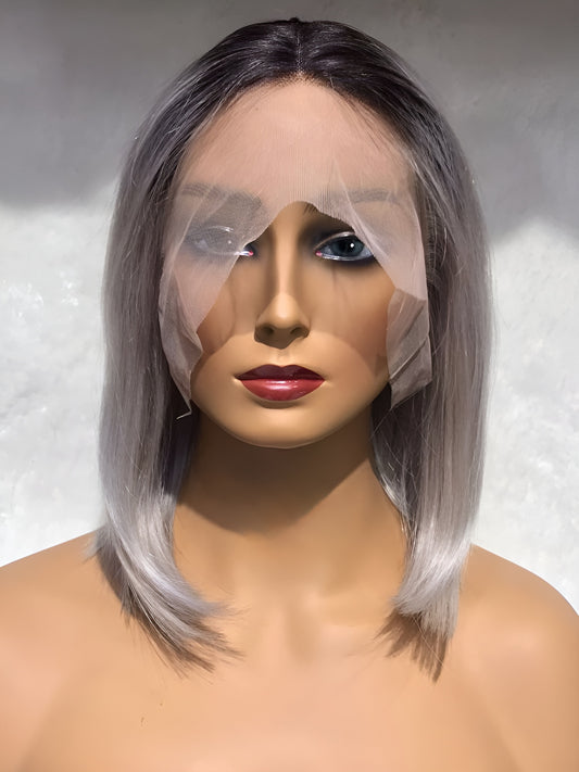 Black mix Grey Hair Bob Wig Human Hair Gray and Black Bob Wig Peruvian - Natural Hair and Wigs