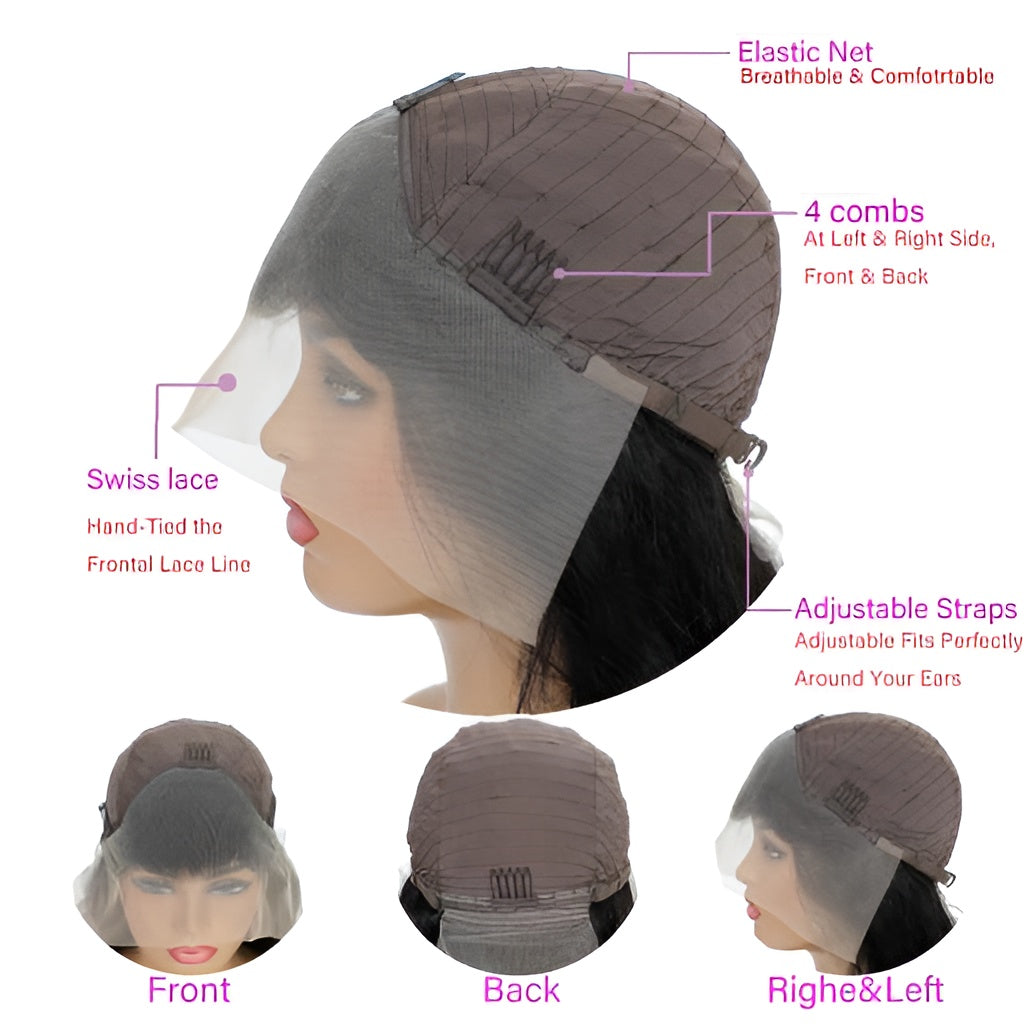 Straight Brown Human Hair Wig with salon-quality finish blonde curly ombre