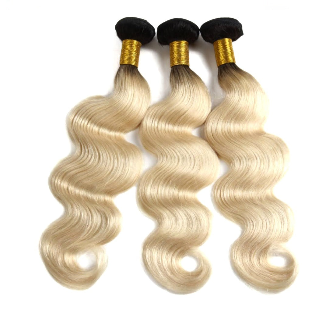 Virgin Italian Blonde Bundle Hair with Black Roots Straight & Wavy - Natural Hair and Wigs