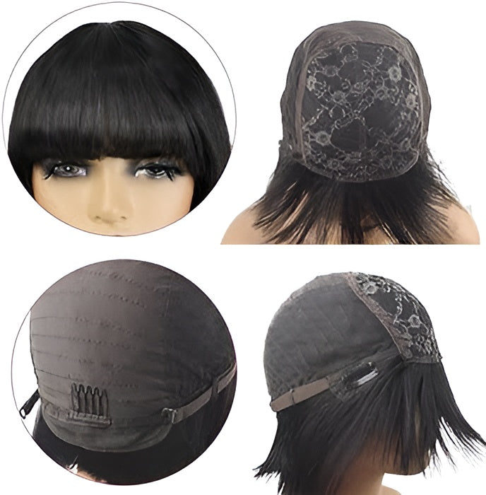 Human Hair Blonde Ash Gray Bang Wig Italian Blonde Fringe Wig - Natural Hair and Wigs