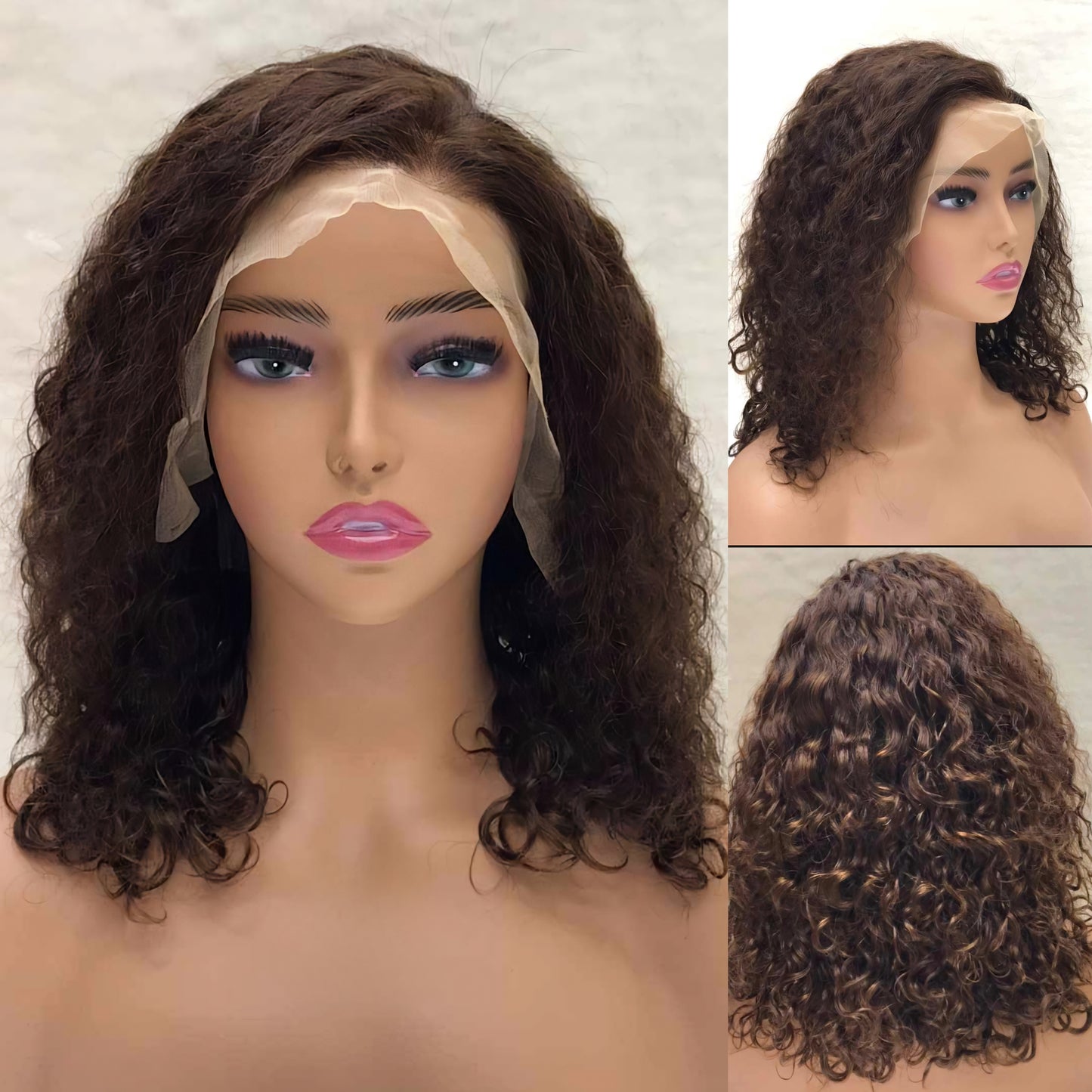 Ombre Curly Bob Wig Peruvian Human Hair Honey Ombre Lace Wig