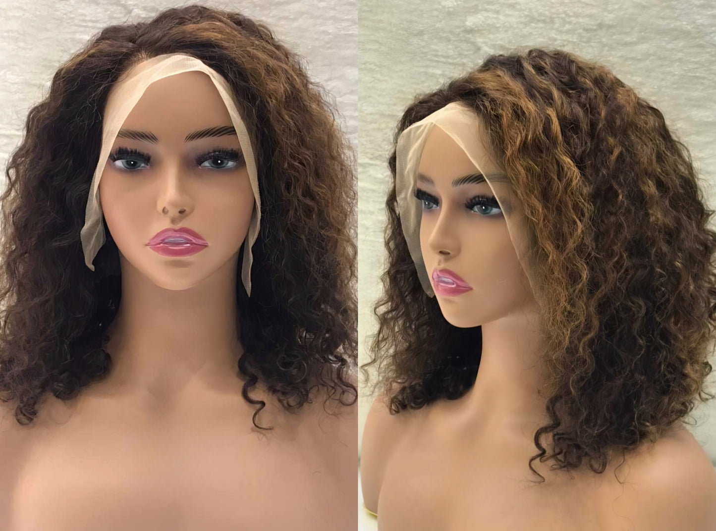 Ombre Curly Bob Wig Peruvian Human Hair Honey Ombre Lace Wig