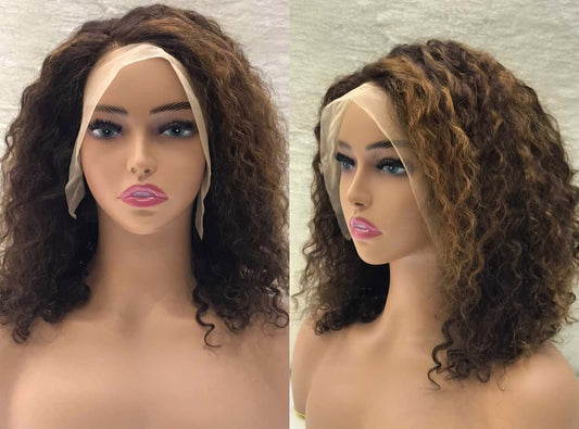 Ombre Curly Bob Wig Peruvian Human Hair Honey Ombre Lace Wig Natural Hair and Wigs