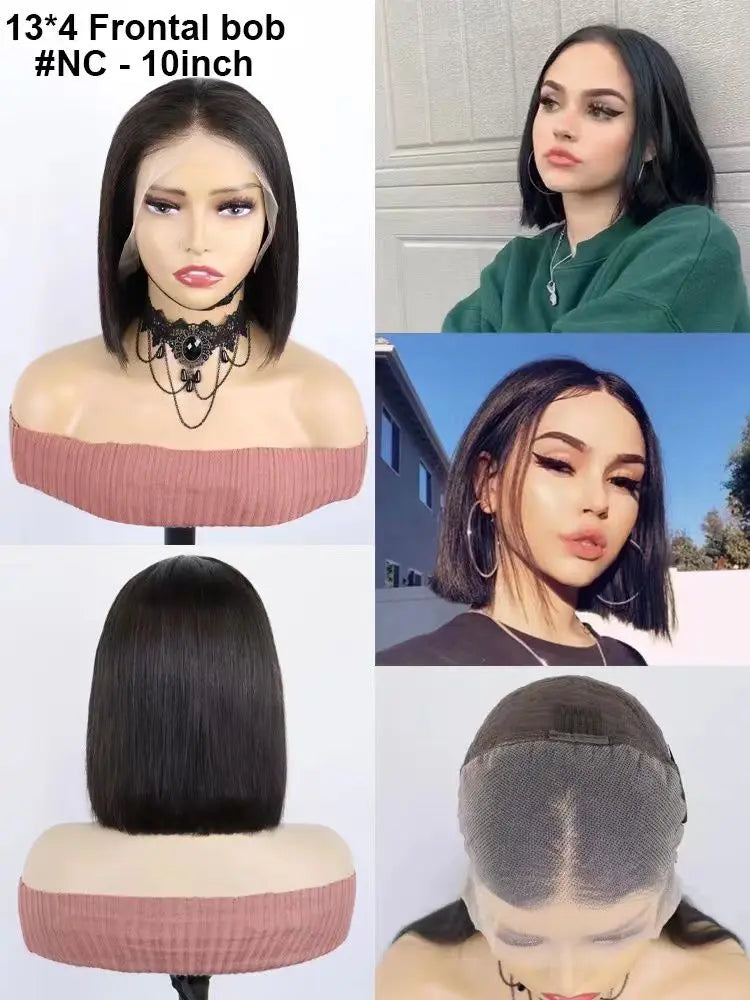 Virgin Italian Human Hair Natural Black Bob Lace Wig In Dubai - Natural Hair and Wigs
