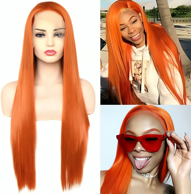 ginger orange straight lace wig,