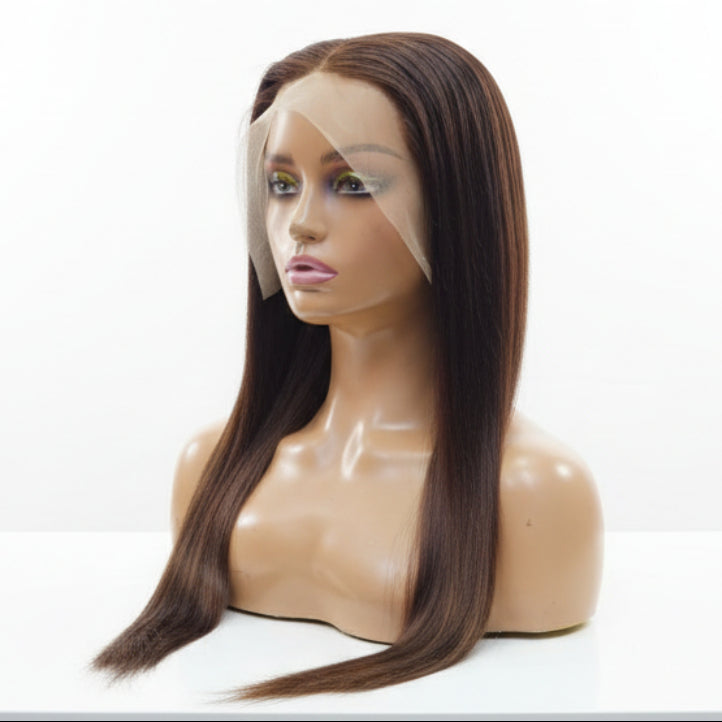 Dark brown human hair lace wig for Dubai women.