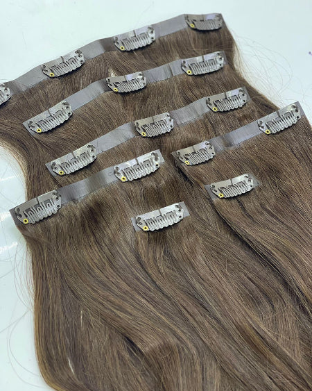 150g seamless clip in set. invisible silicone band clip in extensions. 
Seamless clip ins set with secure clips. 