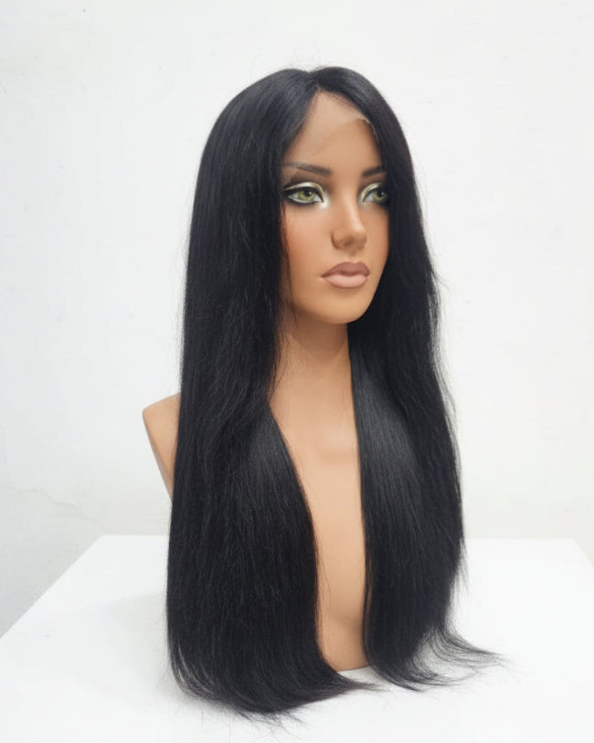1B Middle Part Human Hair Wig natural black style