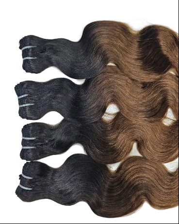 1b color 4 bundle hair weft extensions. bundle hair extensions in colour. 
1B 4 Wavy Hair Bundles with natural texture. 
1B 4 Hair Weft Extensions black and brown blend.