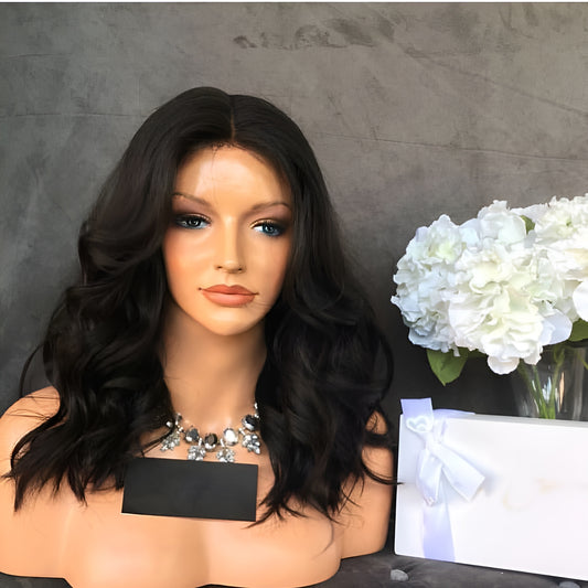 best quality shoulder length human hair body waves lace front wigs, shoulder length top quality human hair wavy hd glueless lace front wig